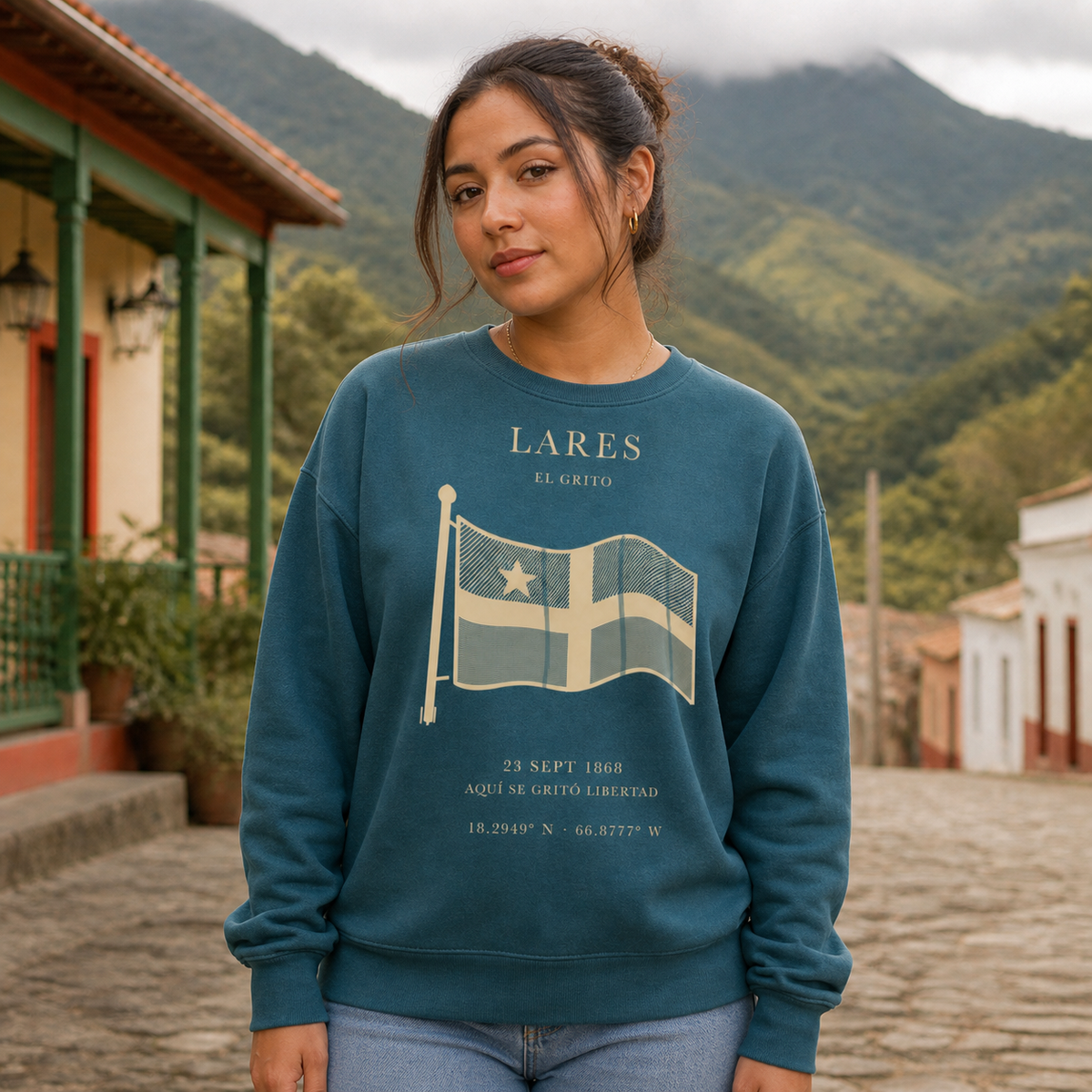 Lares Front Print on a female model