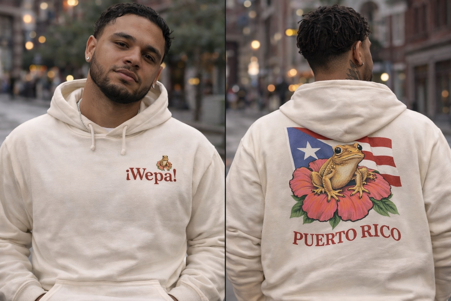 RicanPride Wepa hoodie shown from the front and back